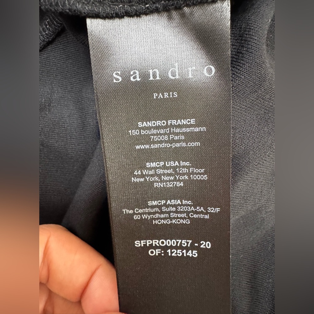 SANDRO Rabba Printed Satin Twill paneled Jersey Midi Dress Black size 6 $695 - Picture 10 of 16